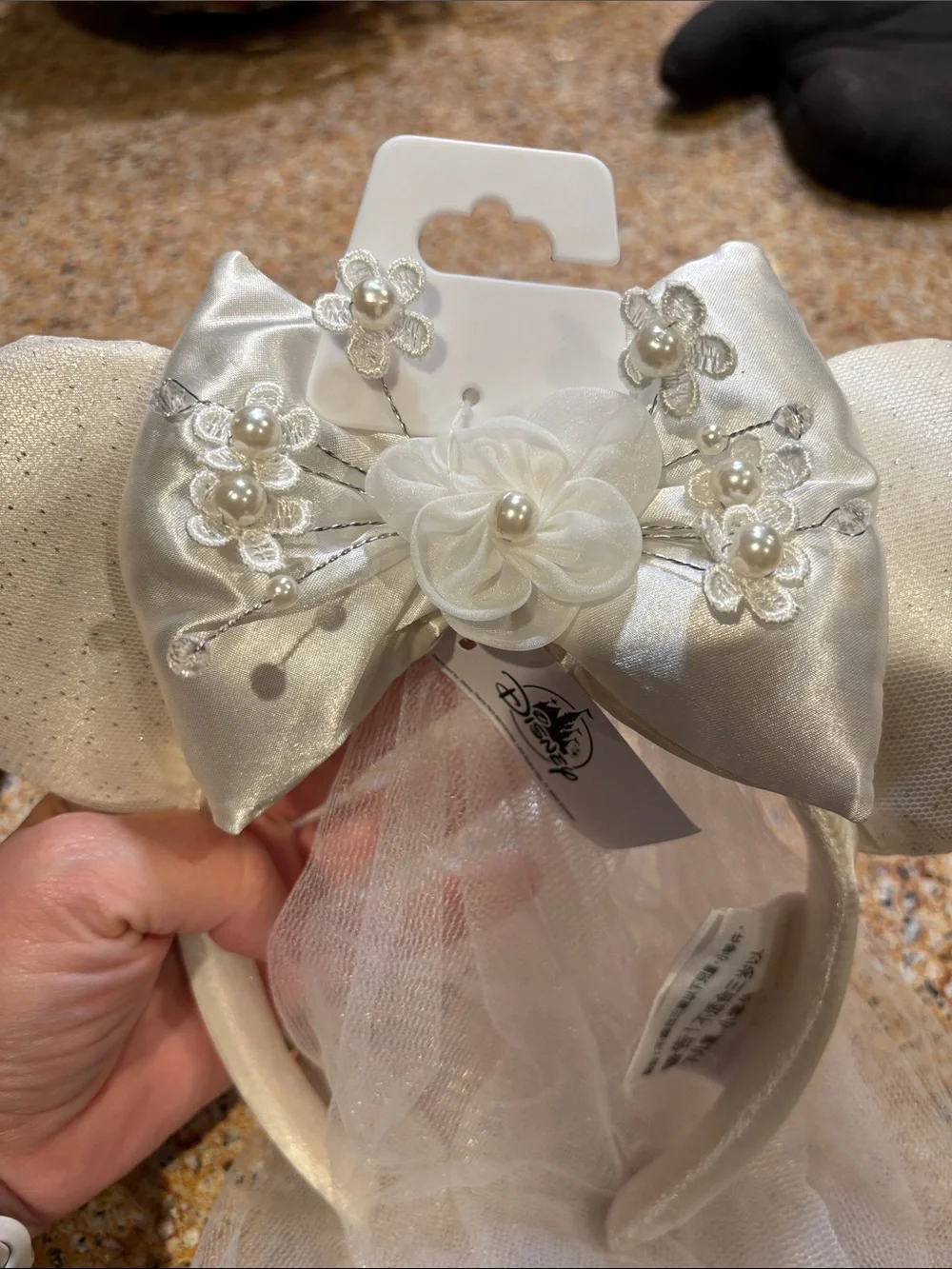Disney Bridal Ivory Satin Minnie Ears Headband with Veil